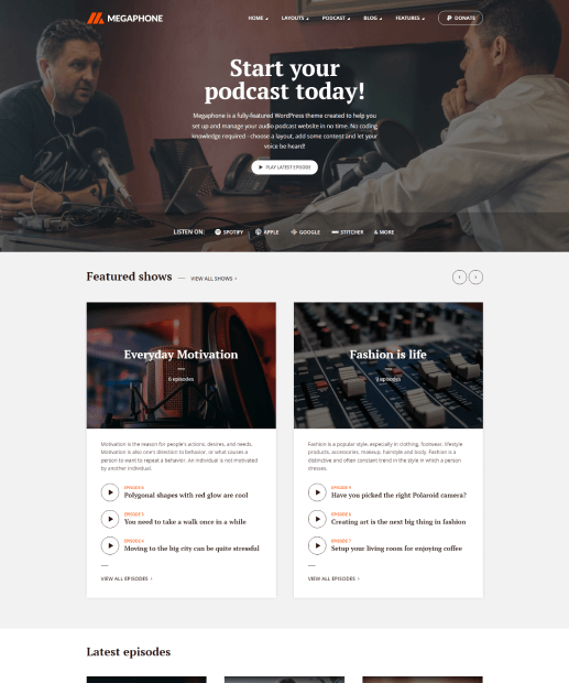 Tema WordPress para Podcast - Megaphone