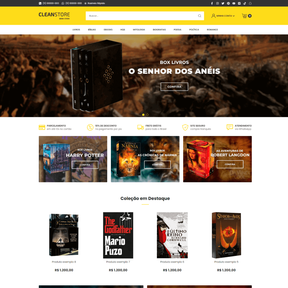 Tema para loja Shopify ideal para livrarias online com design limpo e navegação fácil