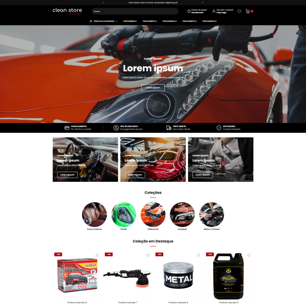 Tema Shopify para lojas de estética automotiva com visual profissional e foco em performance