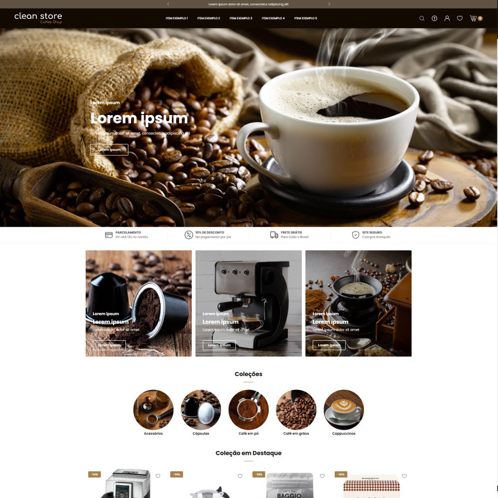 Tema Shopify para cafeterias e lojas de café com visual limpo e moderno