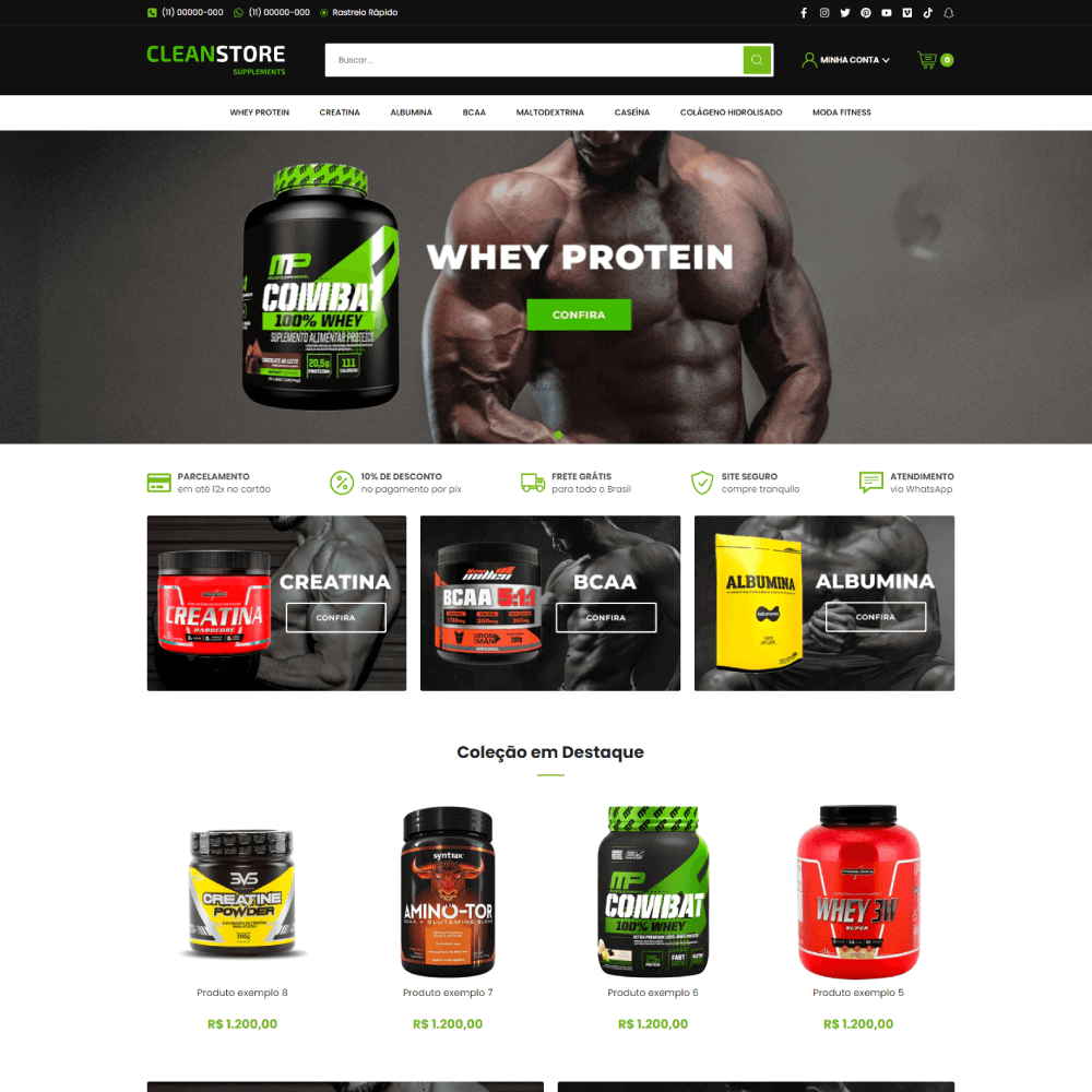 Tema Shopify para loja de suplementos com design limpo e foco em conversão