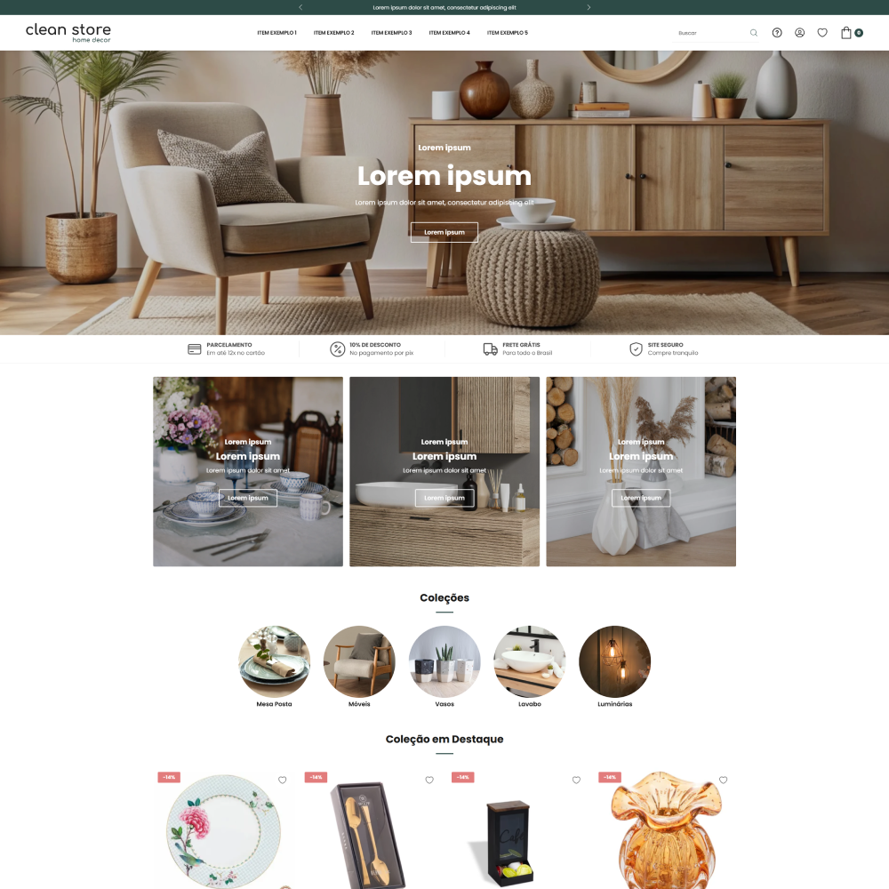 Tema Shopify para lojas de decoração com visual clean e foco em design de interiores