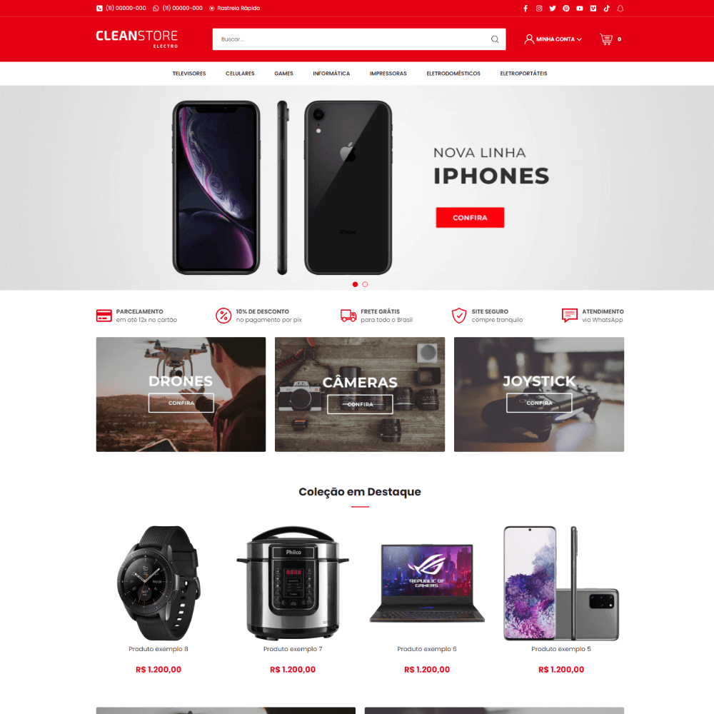 Template Shopify para lojas de eletrônicos, com visual moderno e navegação otimizada