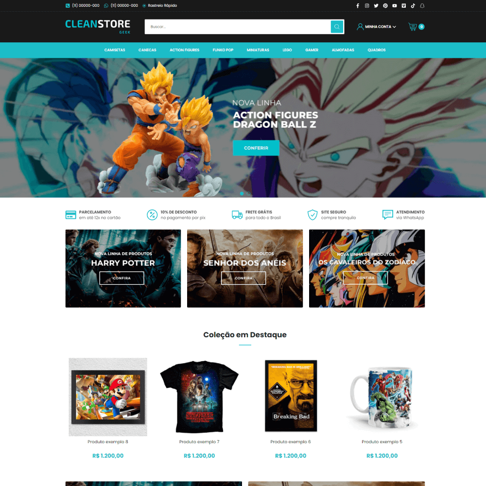 Templates Shopify para lojas geek com design moderno e foco em produtos colecionáveis e cultura pop