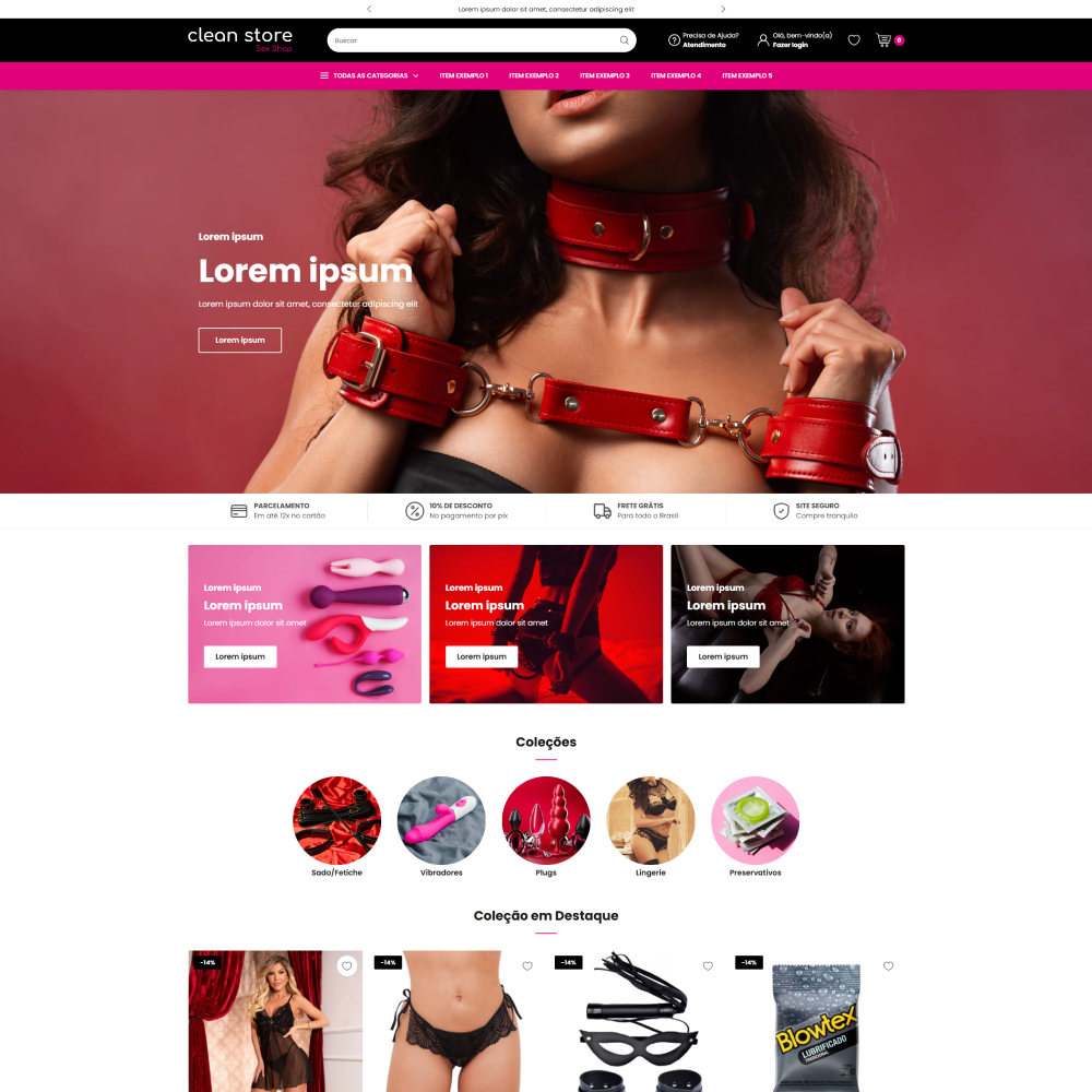Tema Shopify Clean Store Sex Shop com design limpo e moderno para lojas de produtos adultos
