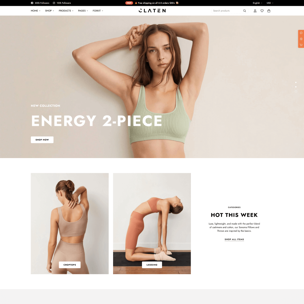 Tema Shopify para lojas de roupas fitness e moda esportiva com design leve e moderno
