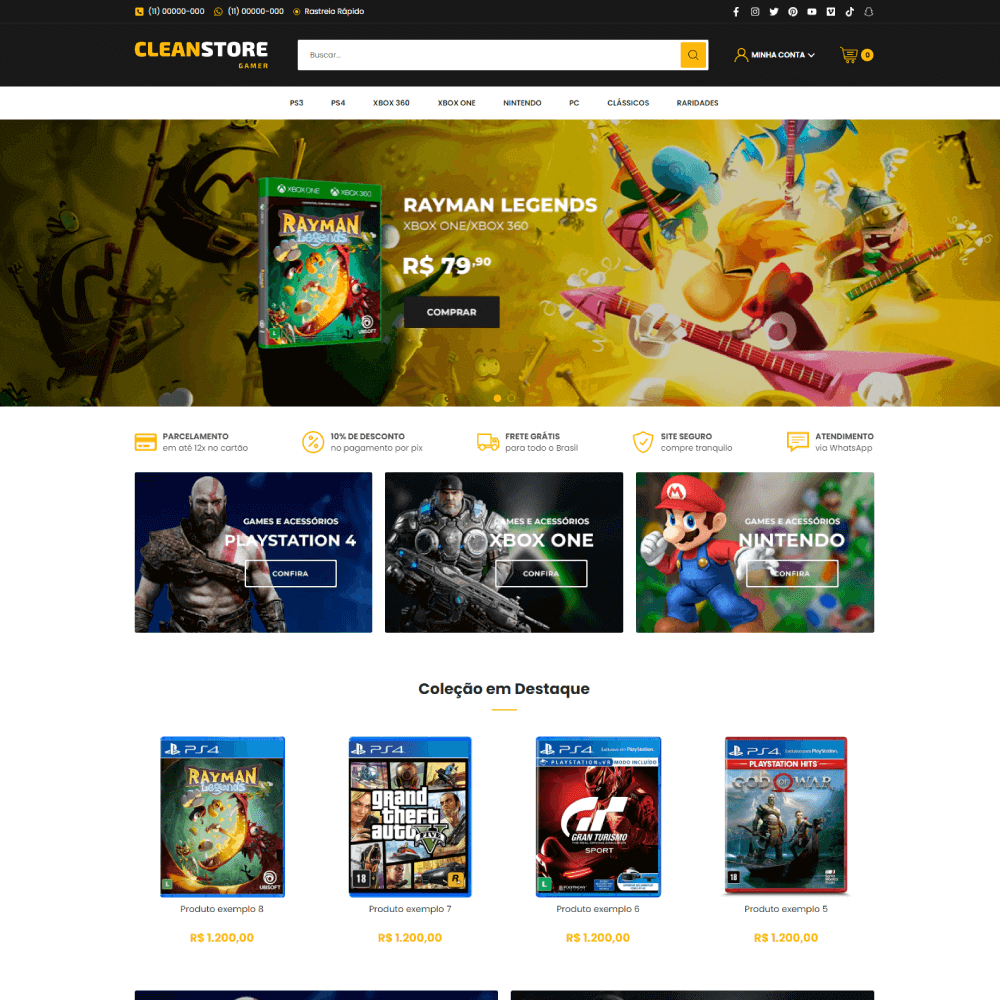 Templates Shopify para lojas de produtos gamers com design limpo e moderno
