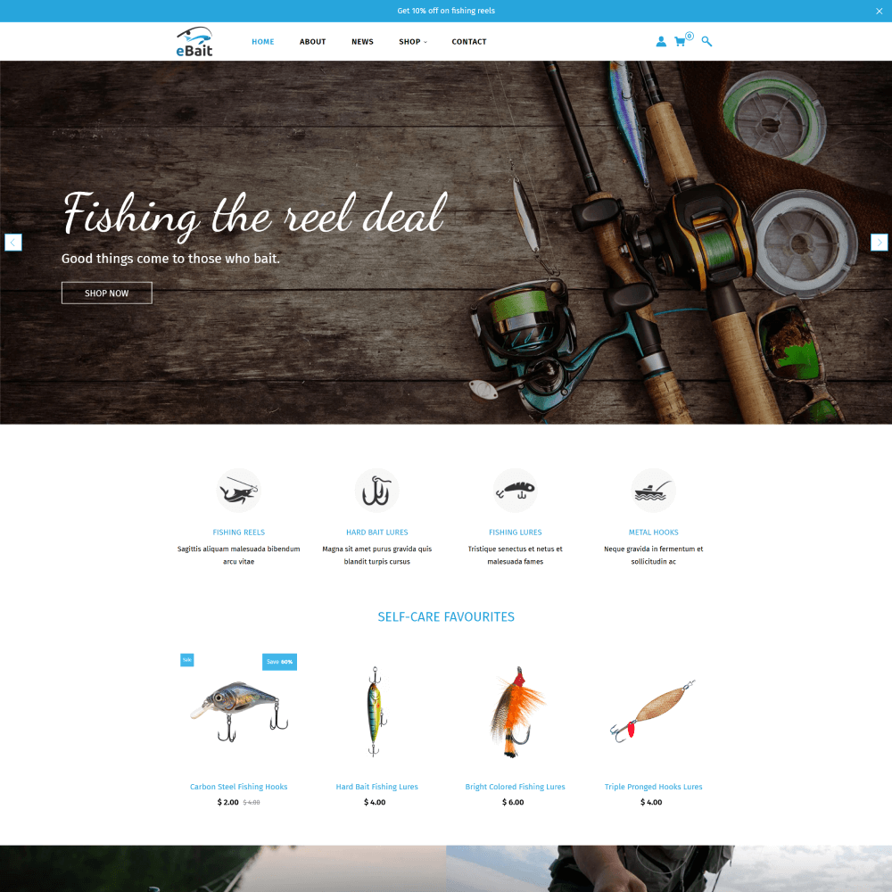 Tema Shopify Clean Store Fishing para lojas de pesca com design limpo e focado em experiência do usuário