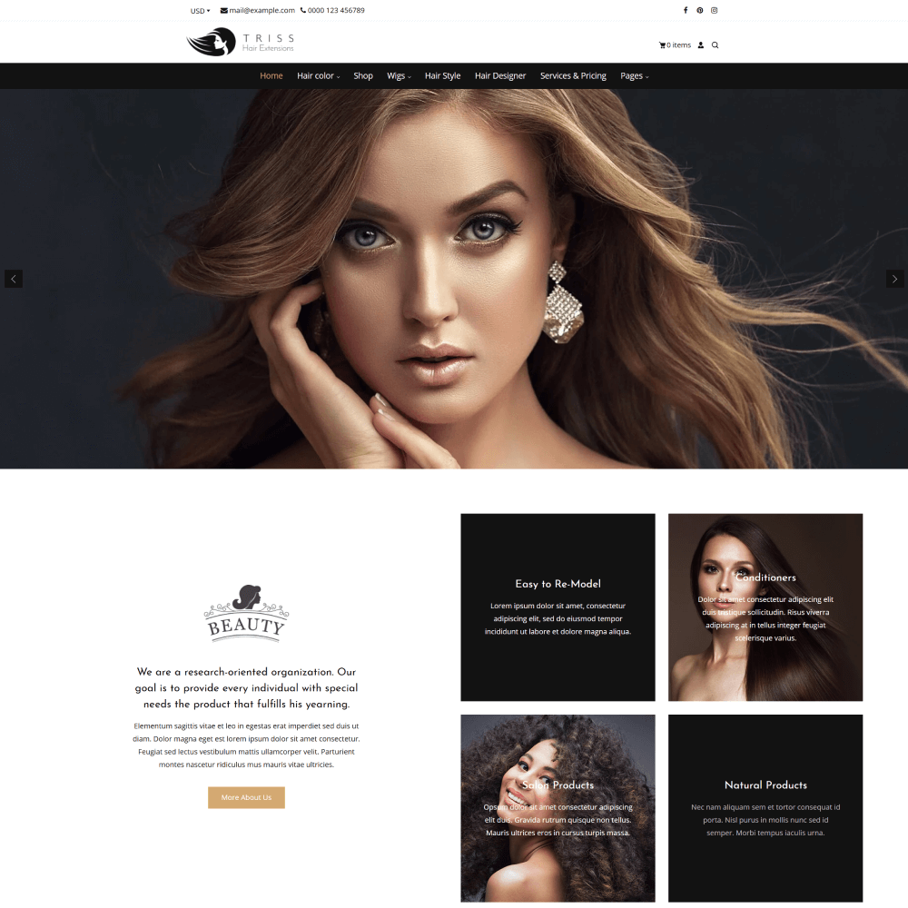 Tema Nuvemshop para loja de cosméticos capilares com design clean e navegação otimizada