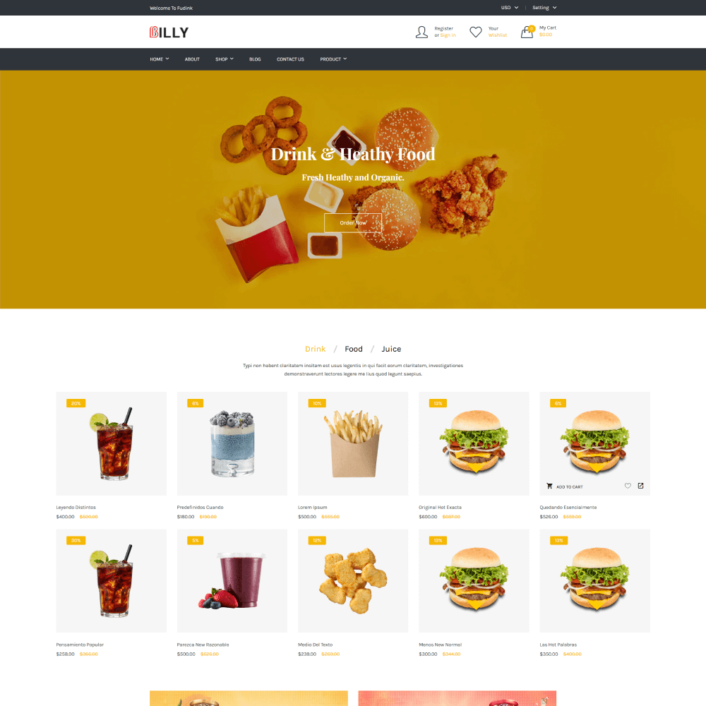 Tema Nuvemshop para lojas de alimentos, bebidas e produtos gourmet