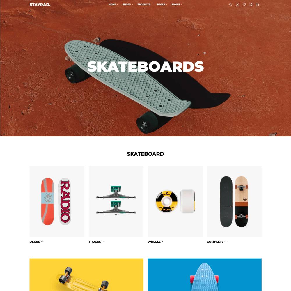 Tema Nuvemshop Clean Store Skateboards para lojas de skate com design limpo e navegação intuitiva