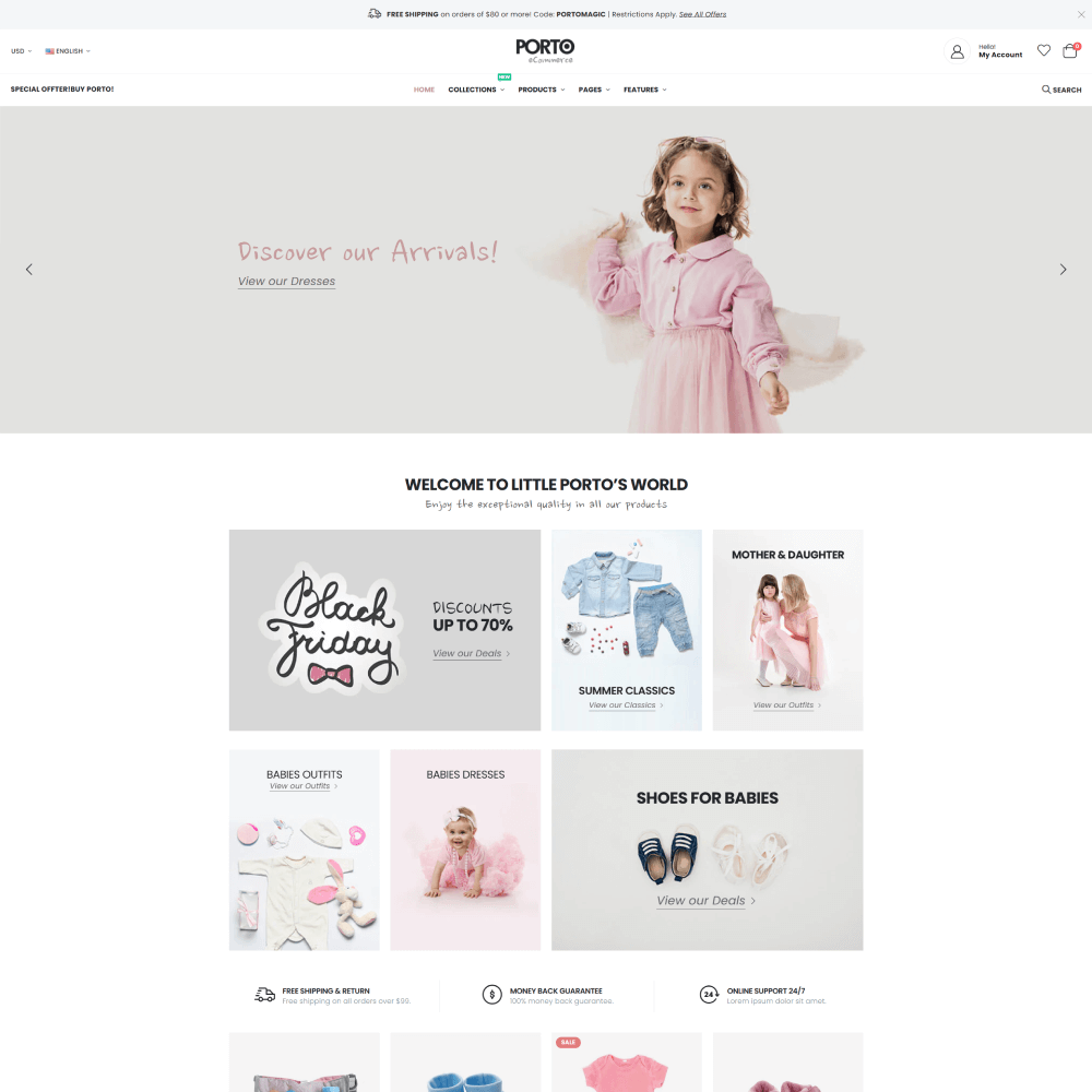 Tema Nuvemshop para lojas de produtos infantis, com design delicado e navegação intuitiva