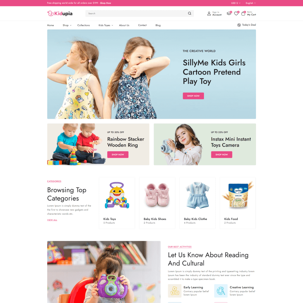 Tema Nuvemshop para lojas infantis com visual colorido e navegação intuitiva