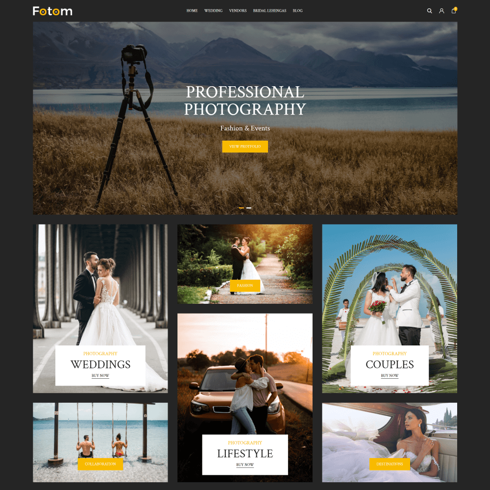 Tema Nuvemshop para fotógrafos, estúdios e vendas de imagens com foco em visual limpo e profissional