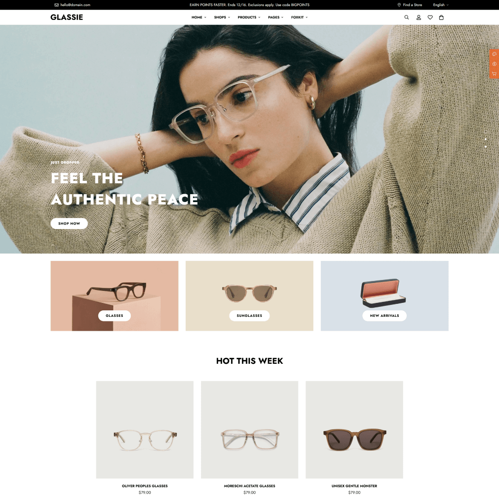 Tema Nuvemshop para lojas de óculos com visual limpo e foco em usabilidade