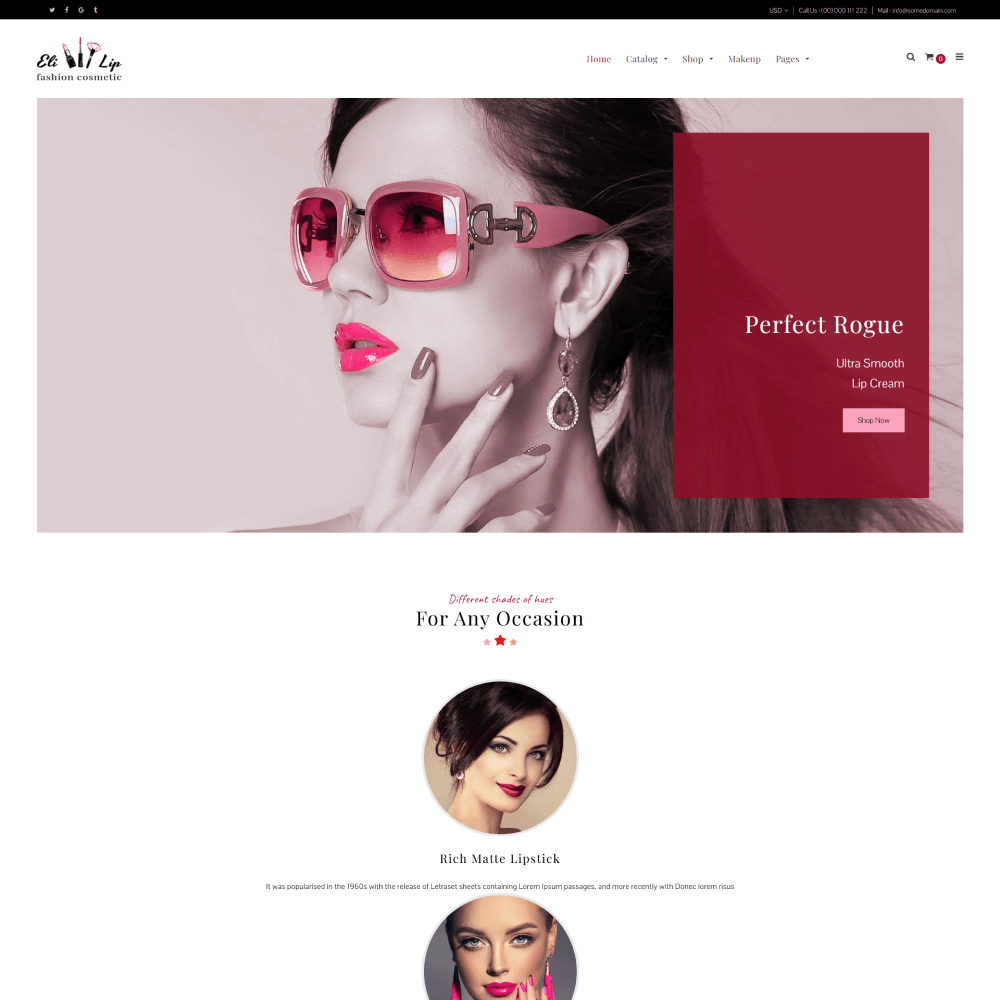 Tema Nuvemshop desenvolvido especialemnte para lojas de maquiagem com design clean e foco em produtos de beleza