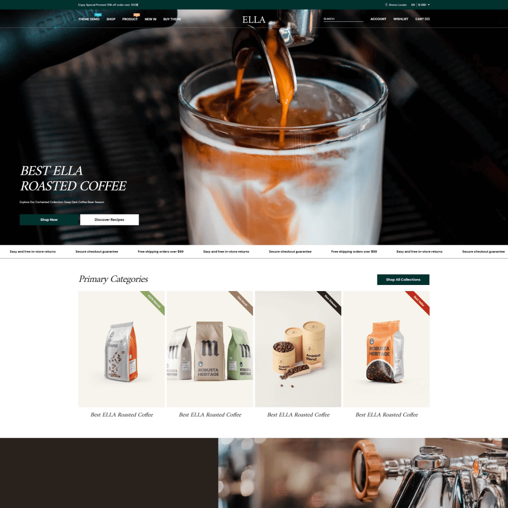 Tema Nuvemshop para cafeterias e lojas de café com visual limpo e moderno