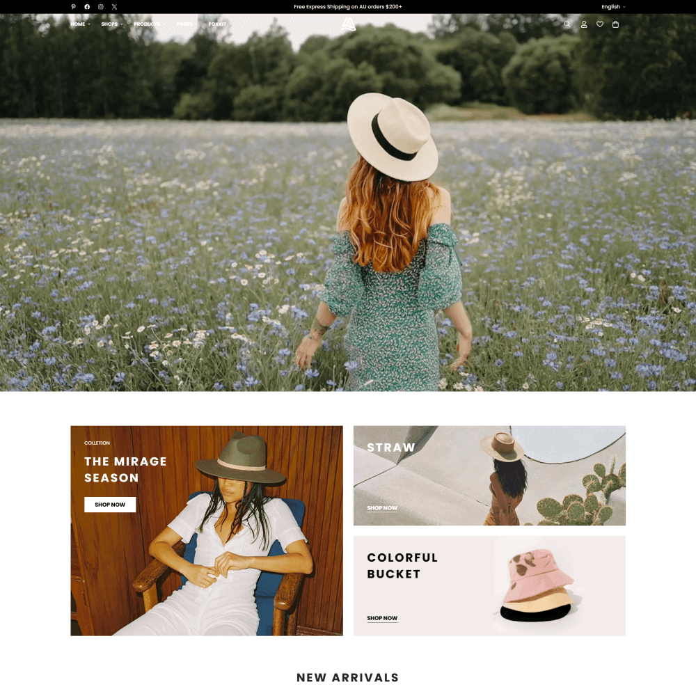 Tema Nuvemshop para loja de chapéus e bonés com design limpo e navegação fácil