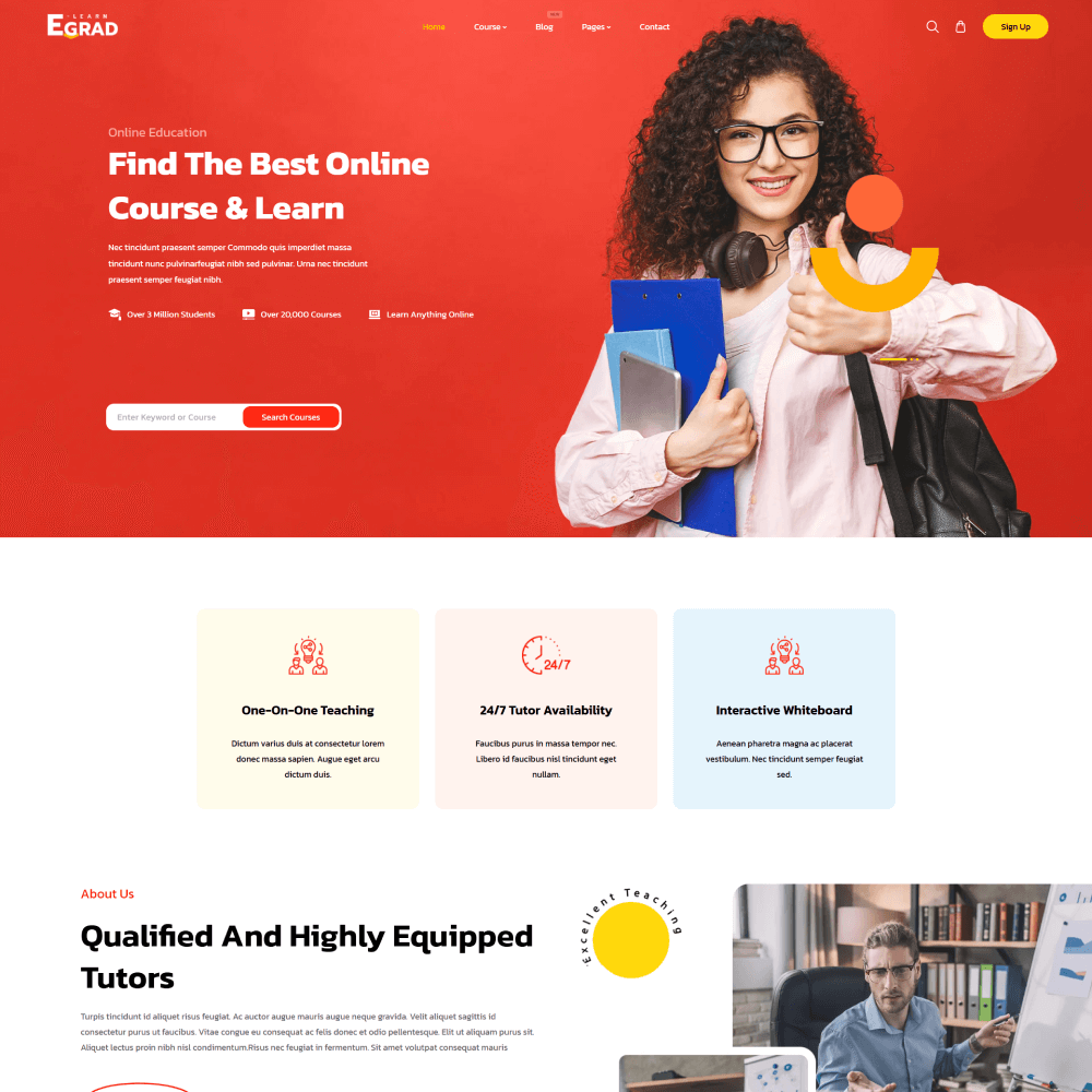 Tema Nuvemshop para venda de cursos online com design limpo e navegação intuitiva