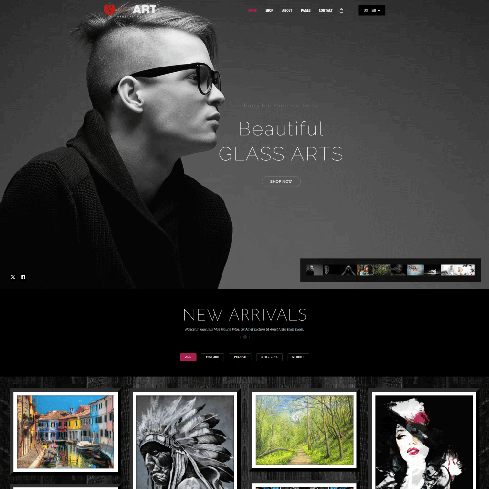 Tema Nuvemshop Clean Store Digital Art para lojas de arte digital com design limpo e foco na apresentação visual