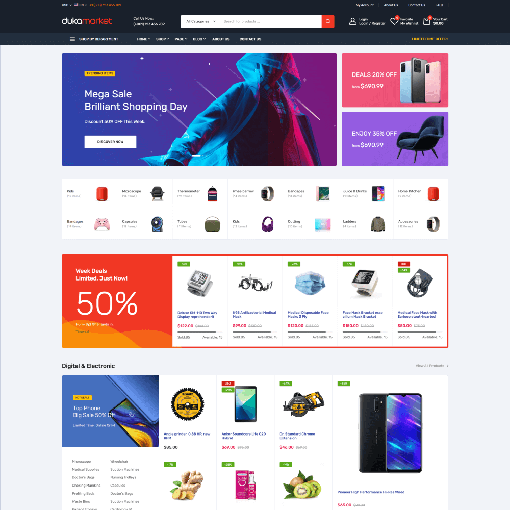 Tema para loja Shopify ideal para lojas genéricas, com design limpo e navegação fácil