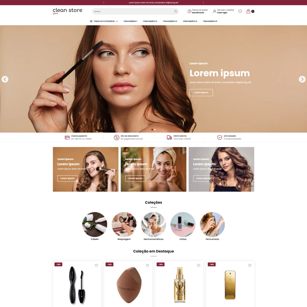 Tema Shopify para lojas de cosméticos com visual clean e foco em beleza