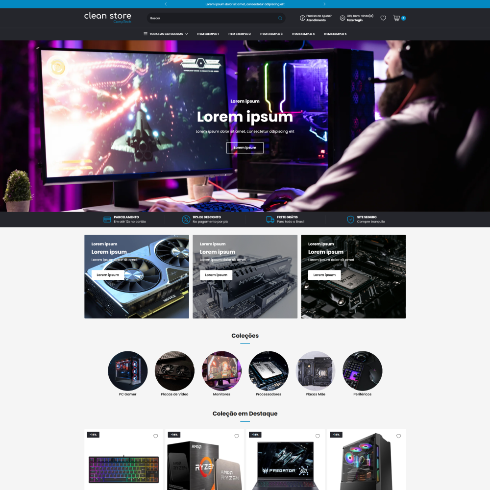 Tema Shopify para lojas de informática com layout moderno e foco em tecnologia
